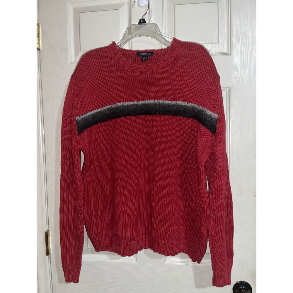 VINTAGE Nautica wool blend Pullover Sweater mens Large red and blue